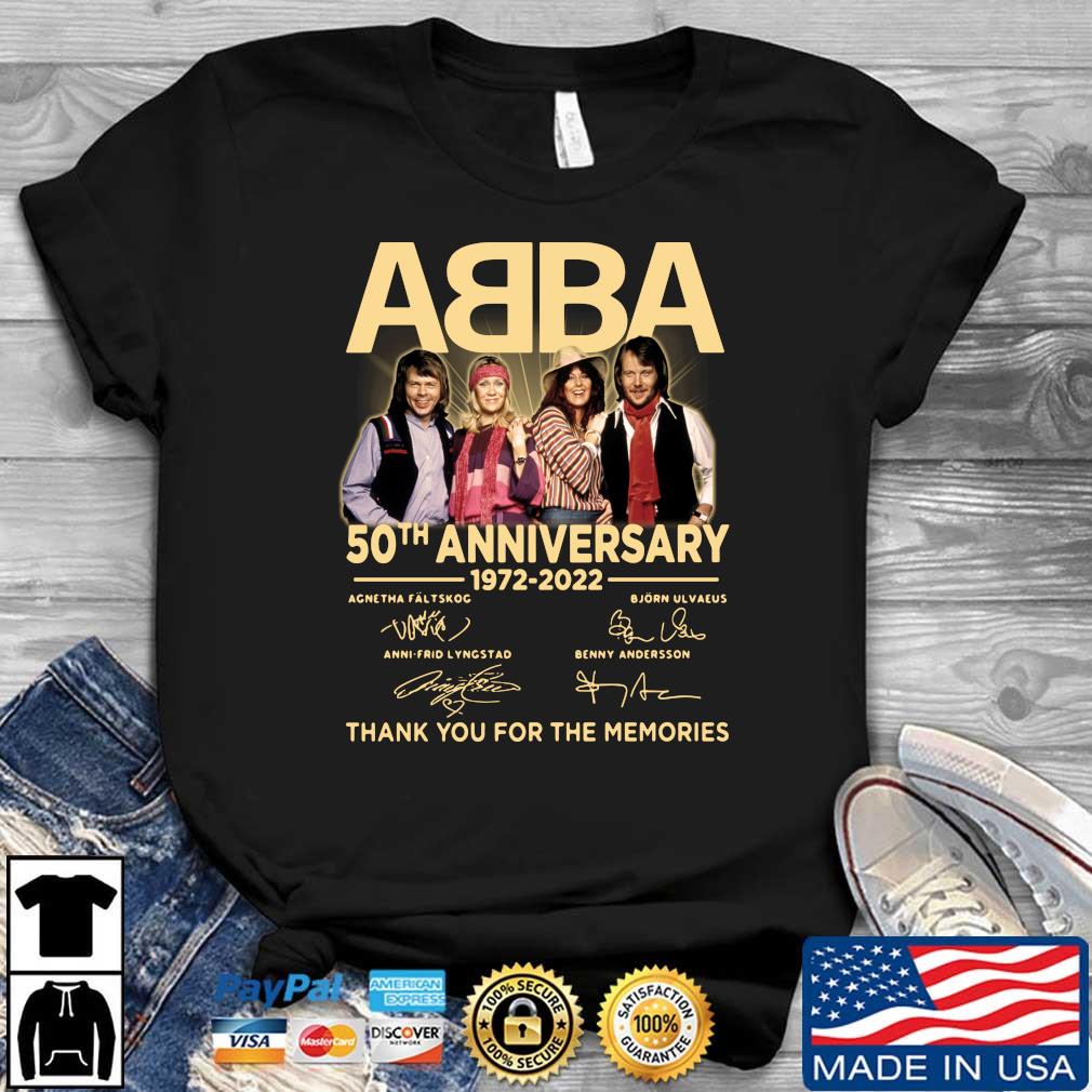 Abba 50th anniversary 1972 2022 signatures thank you for the memories funny  shirt, hoodie, sweater, long sleeve and tank top