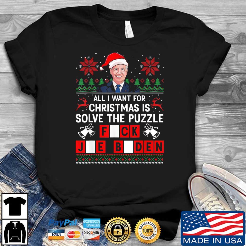 Santa Joe Biden all I want for Christmas is solve the puzzle fuck Joe Biden Ugly Christmas sweater