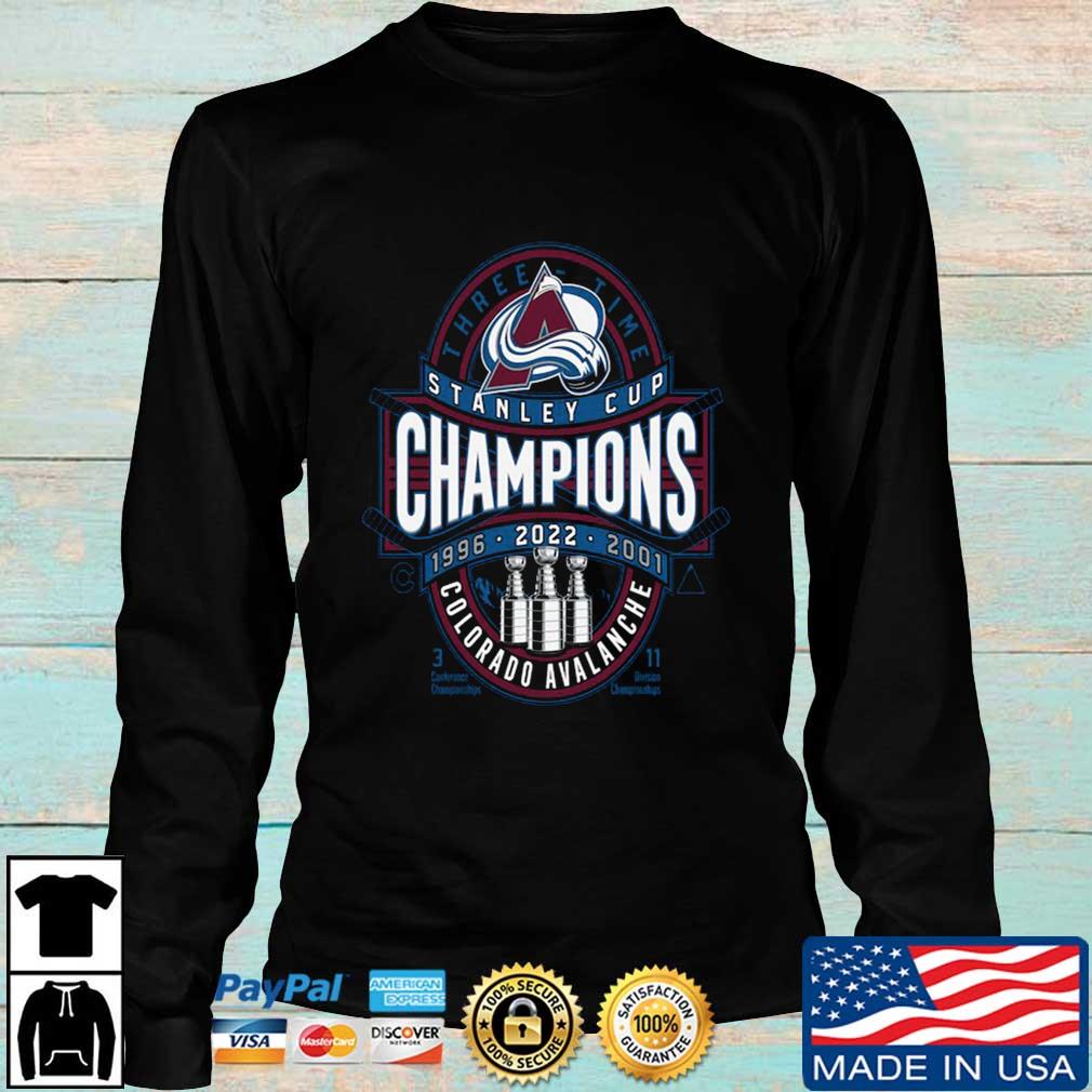 Colorado Avalanche 3 Time Stanley Cup Champions 1996 2001 2022 shirt, hoodie,  sweater, long sleeve and tank top