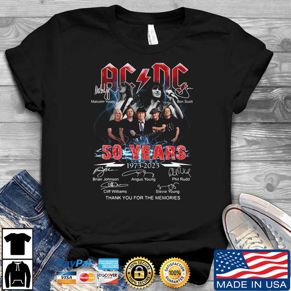 Top ACDC 50 Years 1973 2023 Malcolm Young Bon Scott Signatures Shirt