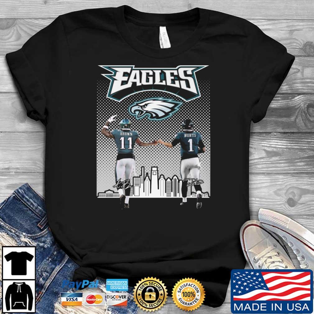 Philadelphia Eagles Skyline Brian Dawkins And Jalen Hurts Signatures shirt