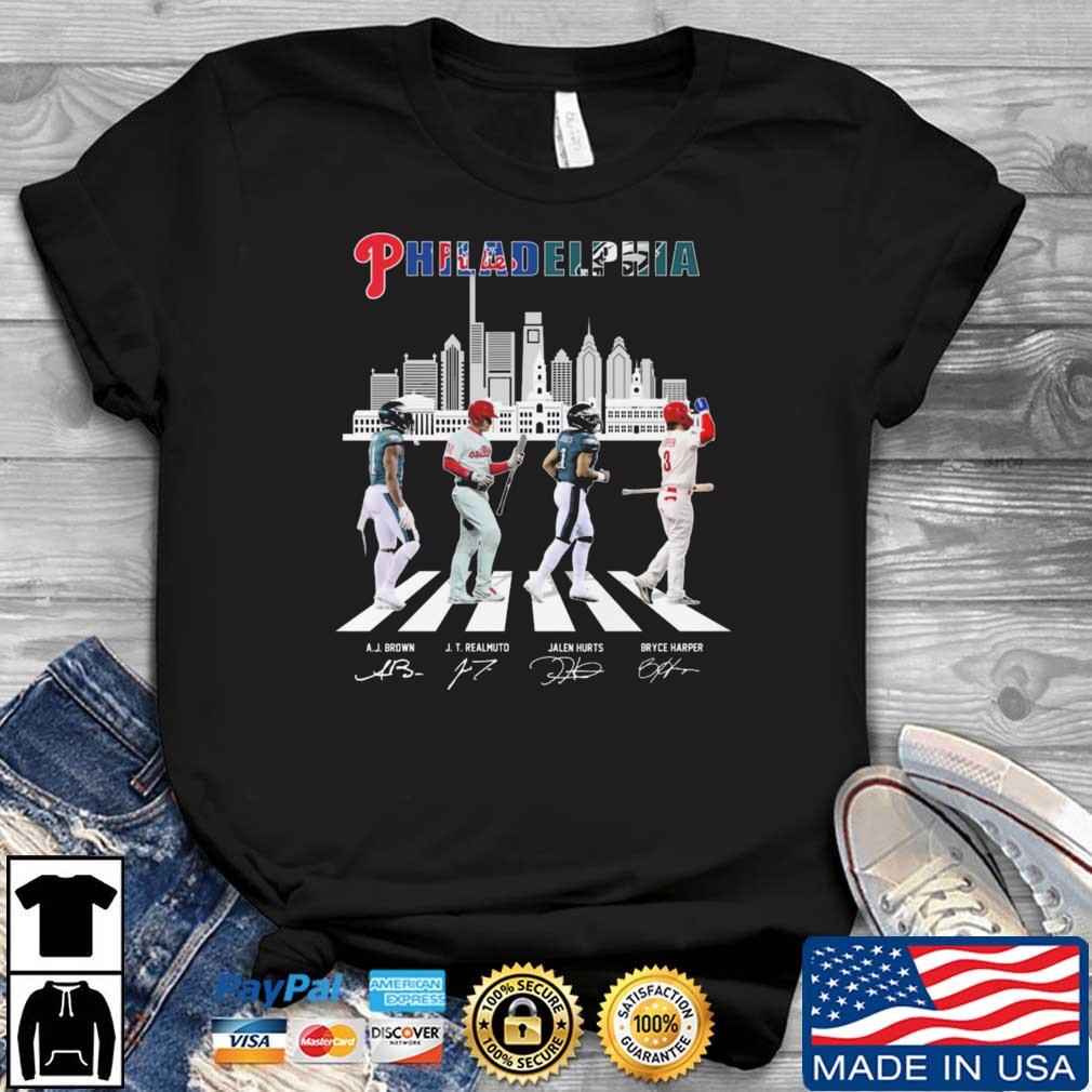 The Philadelphia Aj Brown Jt Realmuto Jalen Hurts And Bryce Harper Abbey Road Signatures Shirt