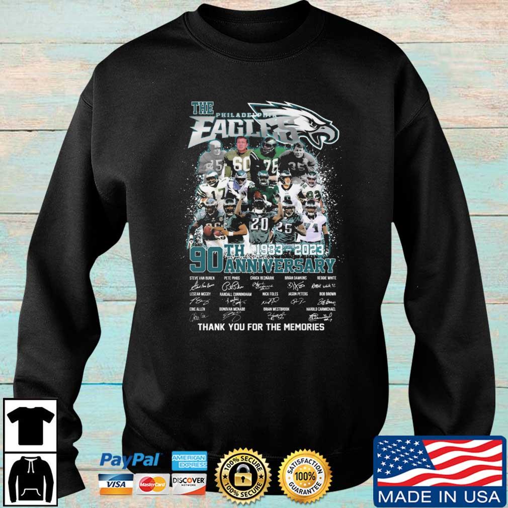 Hot The Philadelphia Eagles 90th Anniversary 1933-2023 Thank You For The Memories Signatures shirt