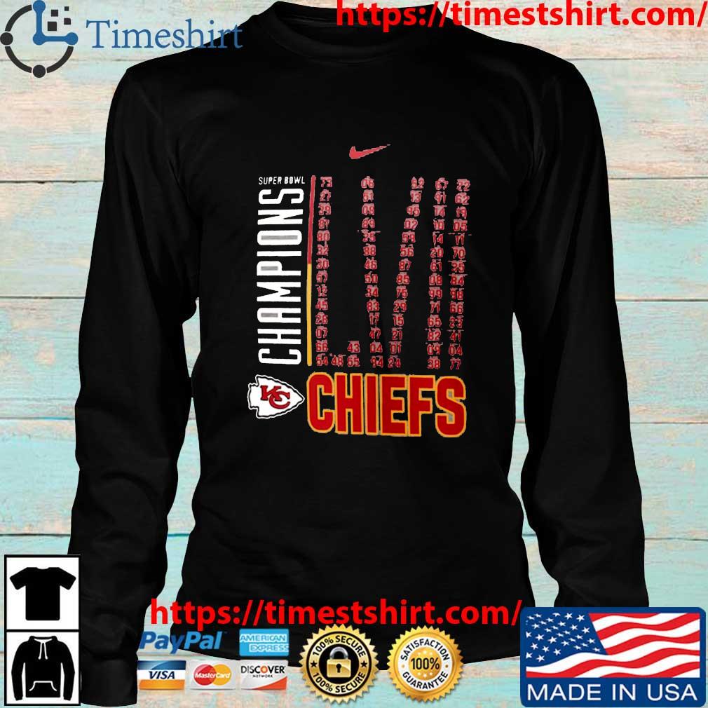 Kansas City Chiefs Nike Super Bowl Lvii Champions Roster T-shirt,Sweater,  Hoodie, And Long Sleeved, Ladies, Tank Top