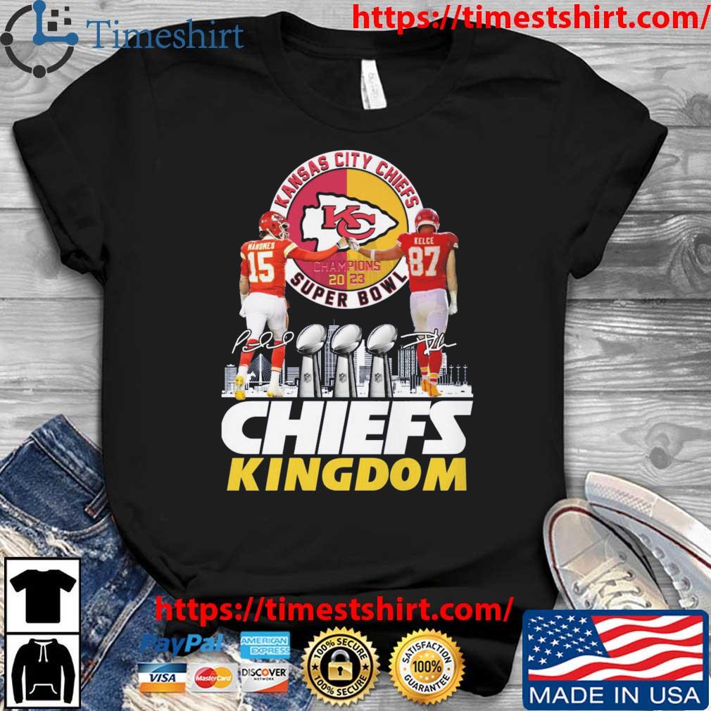 Kansas City Chiefs Patrick Mahomes And Travis Kelce 2023 Super Bowl LVI  Champions Chiefs Kingdom T-shirt - Kaiteez