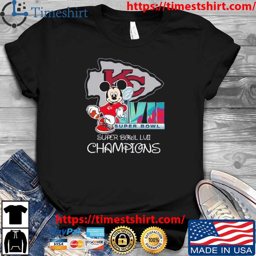 The Kansas City Chiefs Mickey Mouse 2023 Super Bowl LVII Champions shirt