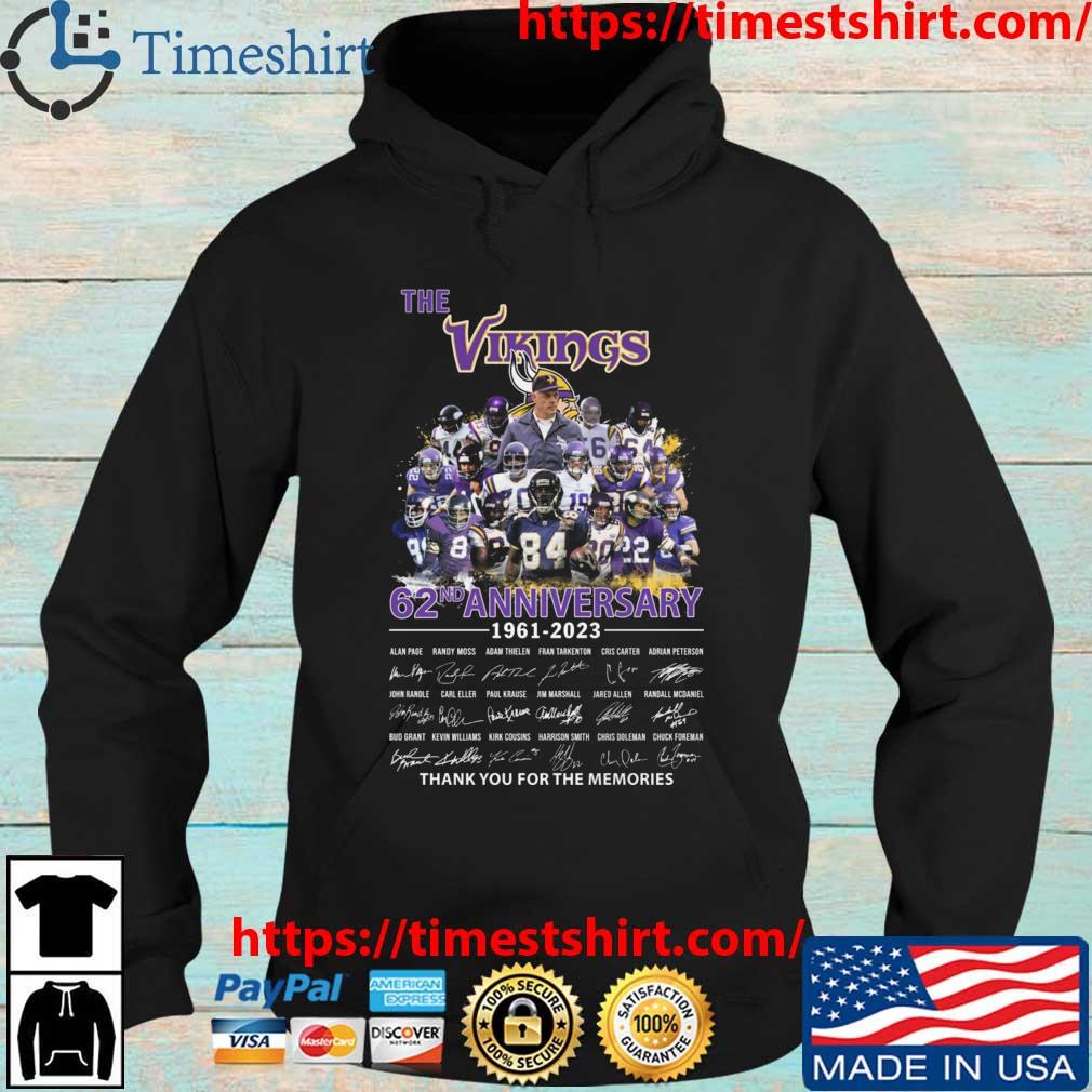 The Minnesota Vikings 62nd Anniversary 1996-2023 Thank You For The Memories Signatures s Hoodie den