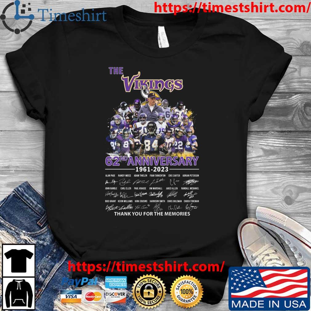 The Minnesota Vikings 62nd Anniversary 1996-2023 Thank You For The Memories Signatures shirt