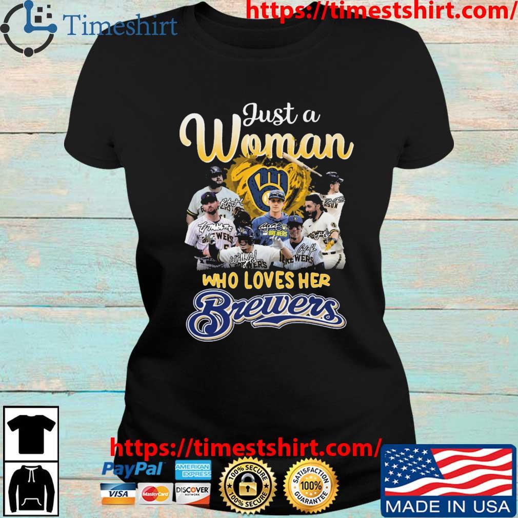 Official just a woman who loves her Brewers signatures shirt, hoodie,  longsleeve, sweatshirt, v-neck tee