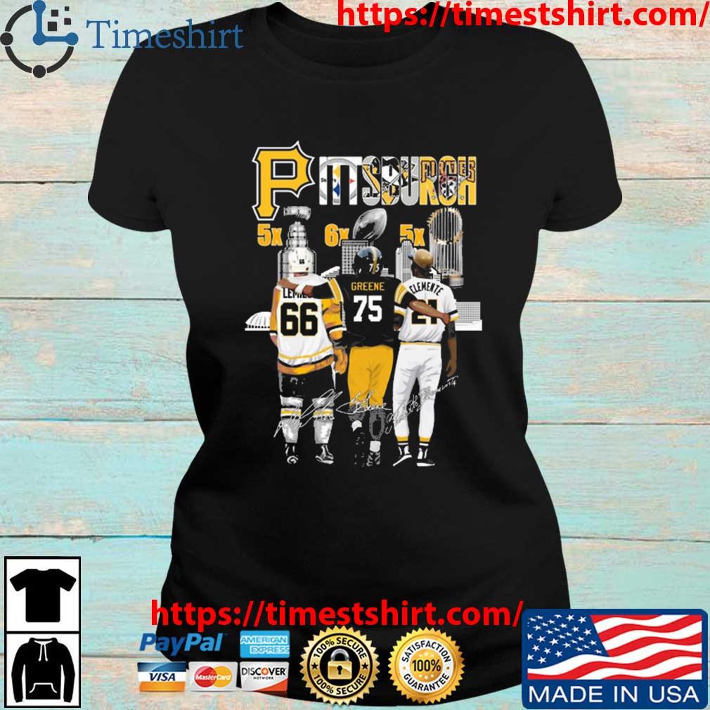 Pittsburgh Mario Lemieux Joe Greene Roberto Clemente signatures shirt