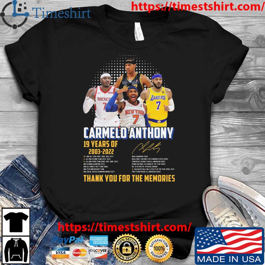 Carmelo Anthony 19 Years 2003-2023 Thank You For The Memories Signature shirt