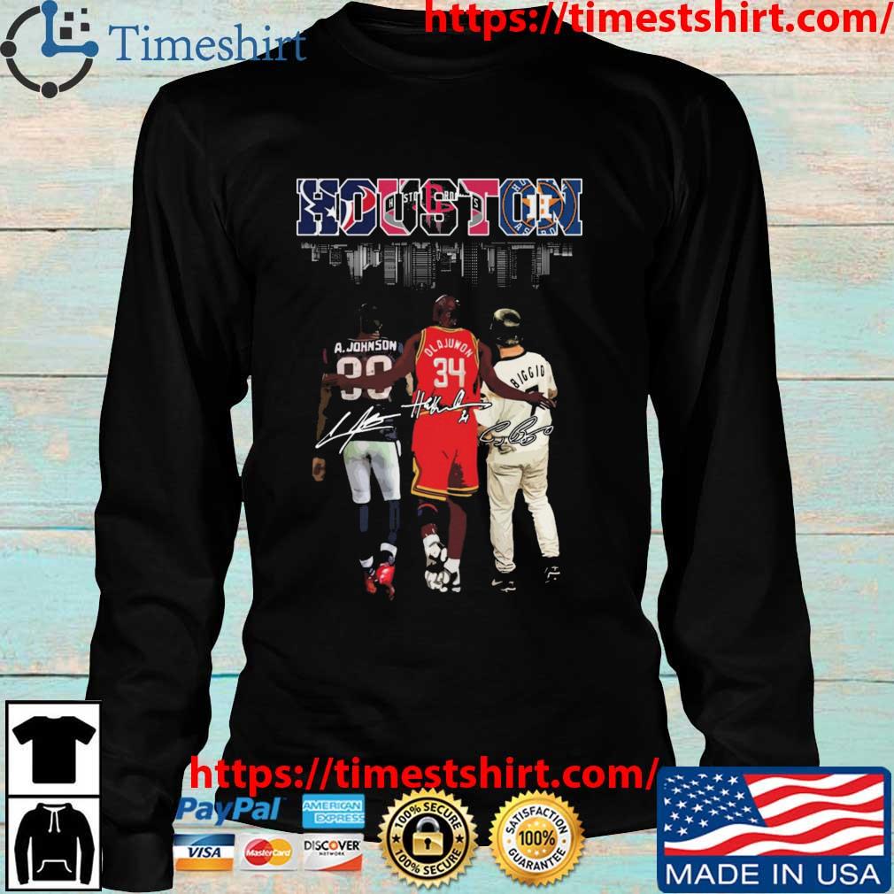 Houston Sports Skyline Andre Johnson Hakeem Olajuwon And Craig Biggio  Signatures shirt, hoodie, sweater, long sleeve and tank top