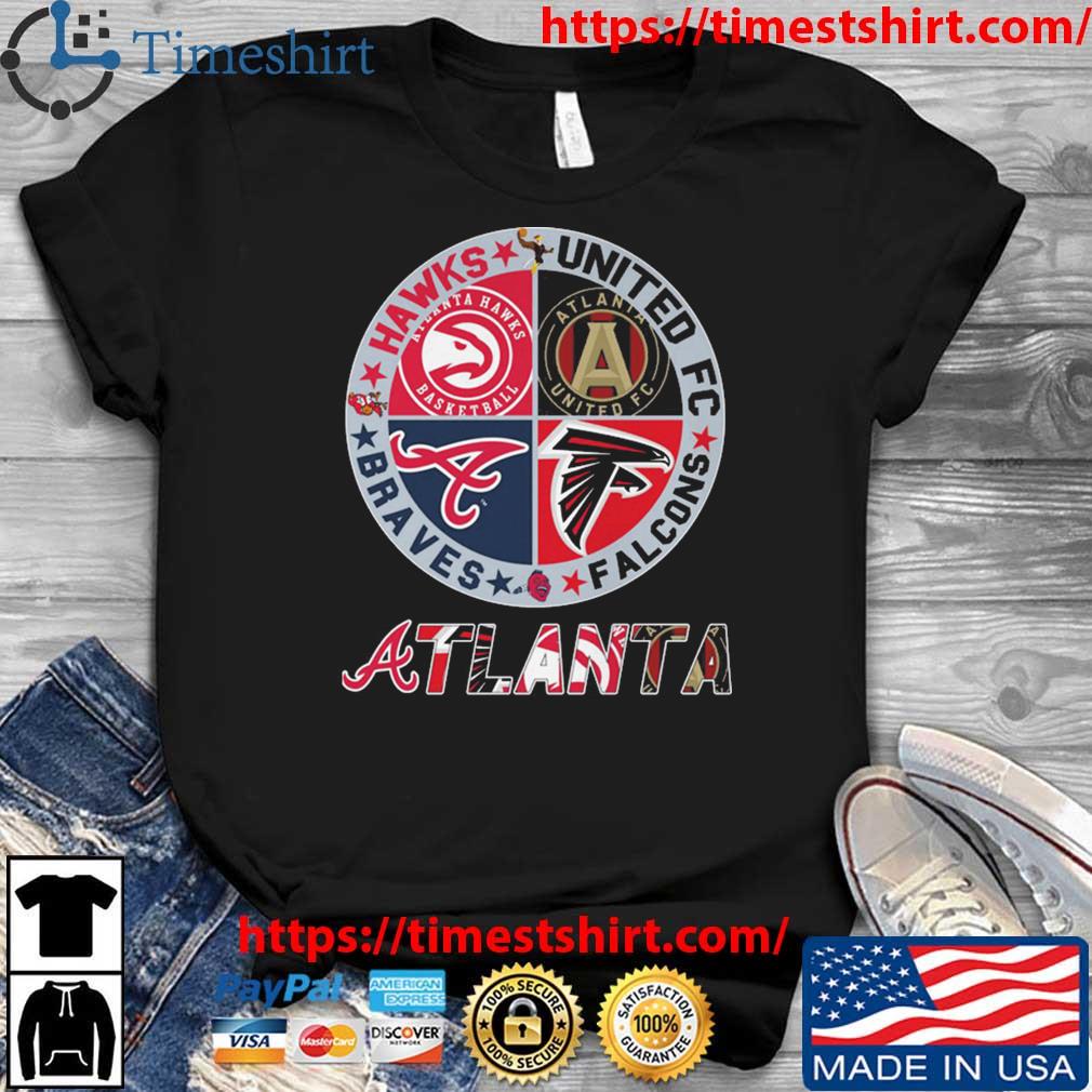 Atlanta Braves Falcons Hawks Atlanta United 4 teams sports circle logo shirt,  hoodie, sweater, long sleeve and tank top