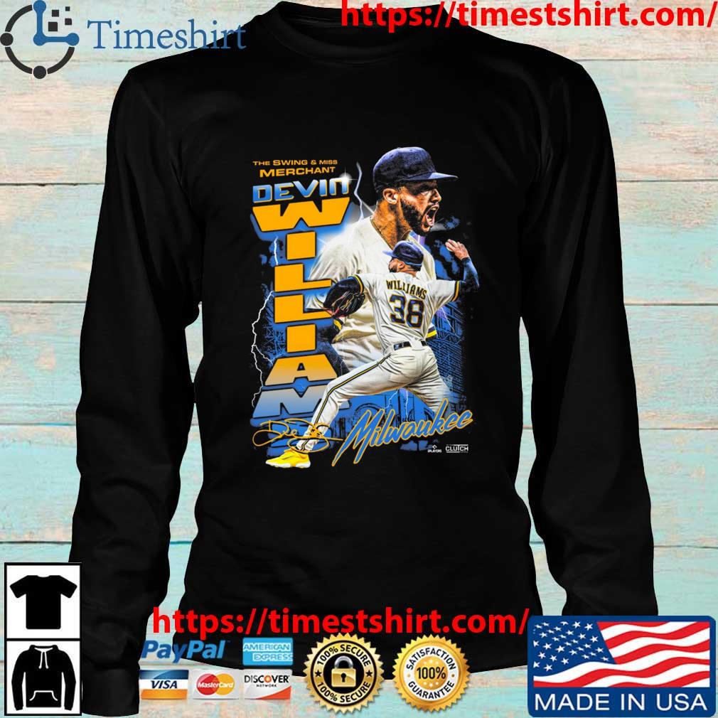 Devin Williams swing and miss merchant Milwaukee Brewers baseball shirt,  hoodie, sweater and v-neck t-shirt