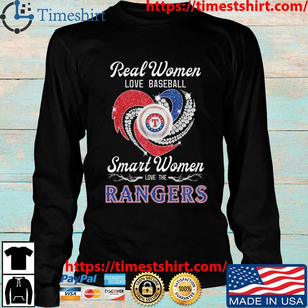 Real women love baseball smart women love the Texas Rangers diamond heart  shirt, hoodie, sweater, long sleeve and tank top