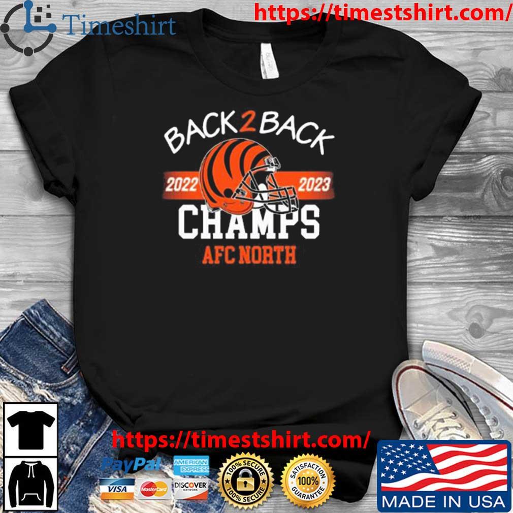 Official CincinnatI bengals back 2 back champs 2022 2023 AFC north champs  helmet T-shirt, hoodie, tank top, sweater and long sleeve t-shirt