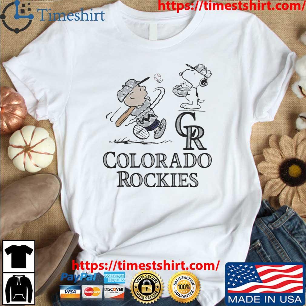 Peanuts Charlie Brown And Snoopy Playing Baseball Colorado Rockies Shirt