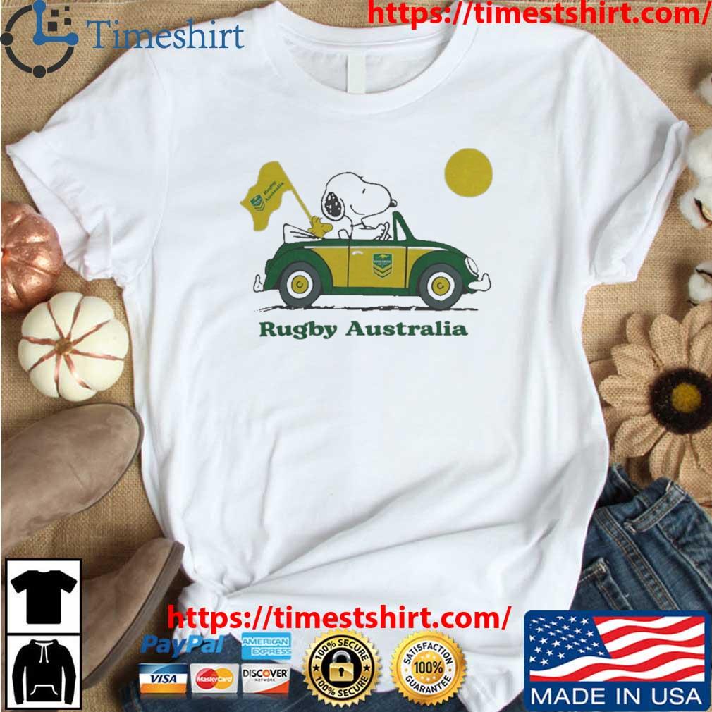 Peanuts Snoopy And Woodstock Rugby Australia On Car 2023 t-shirt