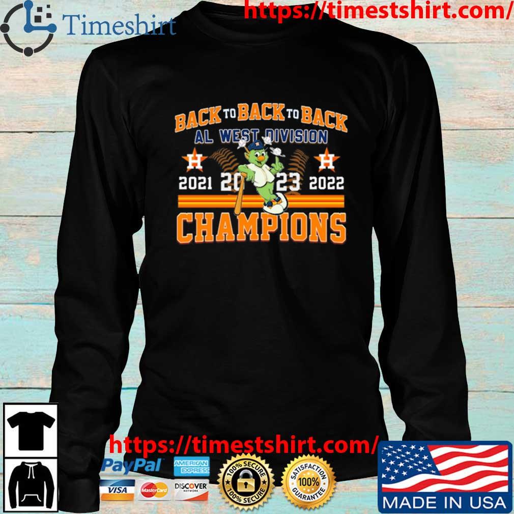 Houston Astros mascot back to back to back al west division champions city  2023 shirt, hoodie, longsleeve, sweatshirt, v-neck tee