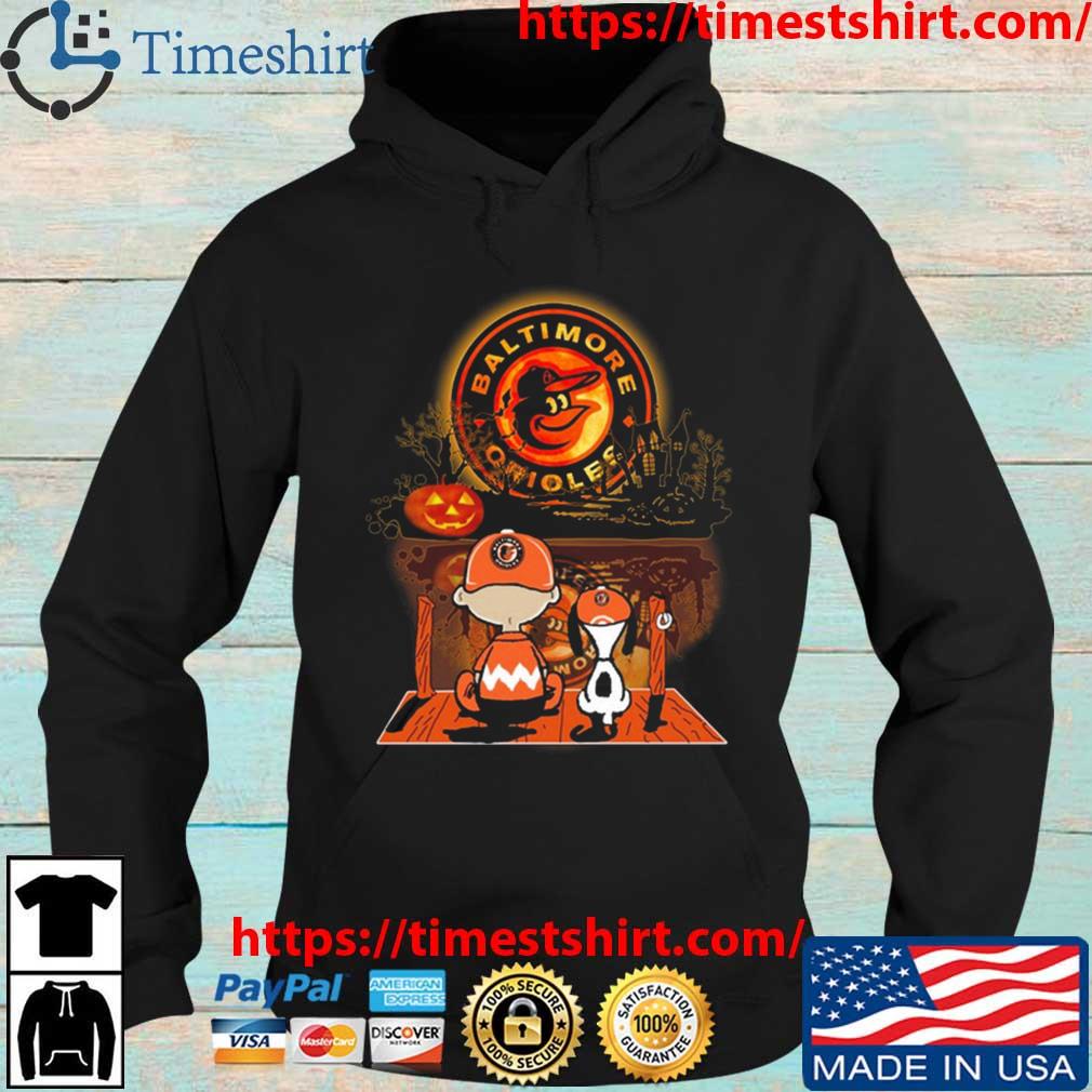 Snoopy and Charlie Brown Sit Under Moon Baltimore Orioles Halloween 2023 T- shirt, hoodie, sweater, long sleeve and tank top