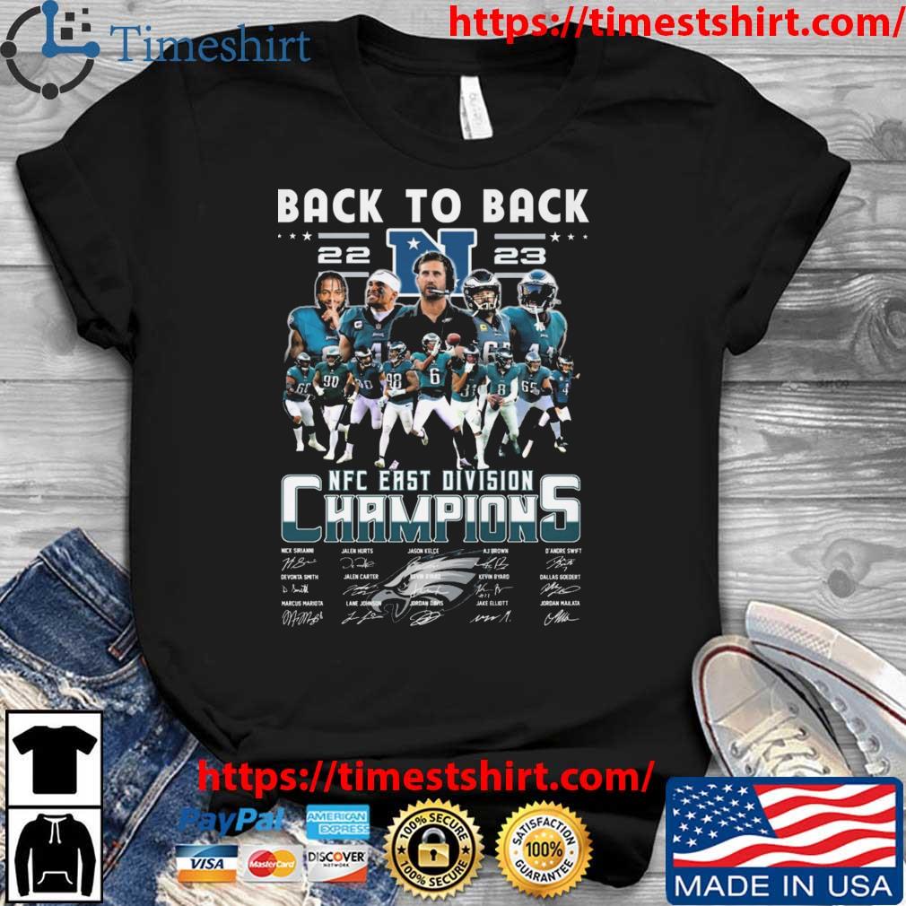 Philadelphia Eagles Back To Back 2023 NFC East Division Champions Signatures T-Shirt