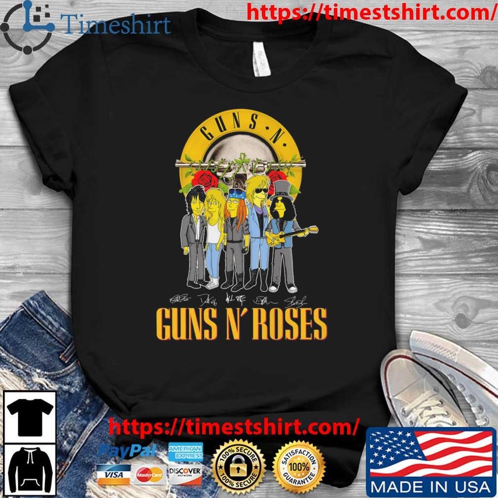 Official The Simpsons Guns N Roses Band Signatures T-shirt